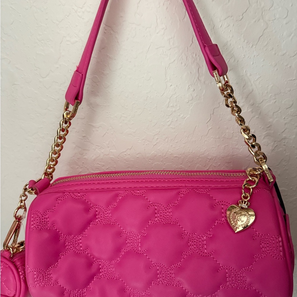 Juicy Couture Bright Fuchsia Quilted Heart Logo Shoulder Bag - Picture 5 of 7